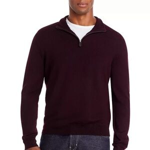 NWT Men’s 100% Merino Wool Leather Quarter Zip Lightweight Pullover Sweater